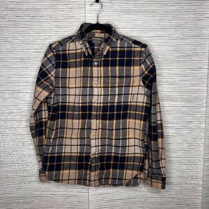 Eddie Bauer Flannel Shirt Mens small Blue‎ Beige Plaid Button Up Long Sleeve